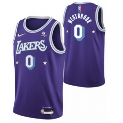 Men's Los Angeles Lakers #0 Russell Westbrook Purple 2021 City Edition 75th Anniversary Stitched Jersey