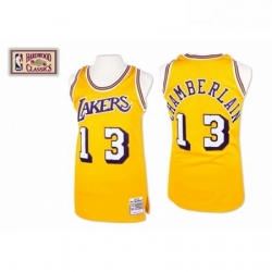 Mens Mitchell and Ness Los Angeles Lakers 13 Wilt Chamberlain Authentic Gold Throwback NBA Jersey