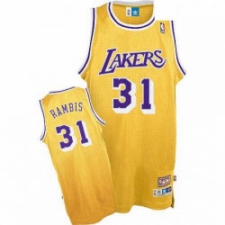 Mens Mitchell and Ness Los Angeles Lakers 31 Kurt Rambis Authentic Gold Throwback NBA Jersey