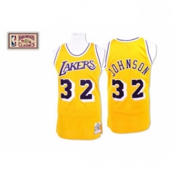 Mens Mitchell and Ness Los Angeles Lakers 32 Magic Johnson Swingman Gold Throwback NBA Jersey