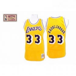 Mens Mitchell and Ness Los Angeles Lakers 33 Abdul Jabbar Swingman Gold Throwback NBA Jersey