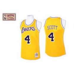 Mens Mitchell and Ness Los Angeles Lakers 4 Byron Scott Authentic Gold Throwback NBA Jersey