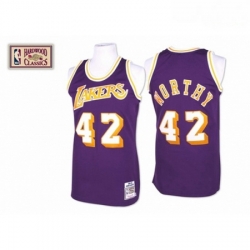 Mens Mitchell and Ness Los Angeles Lakers 42 James Worthy Swingman Purple Throwback NBA Jersey