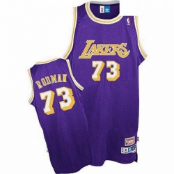 Mens Mitchell and Ness Los Angeles Lakers 73 Dennis Rodman Authentic Purple Throwback NBA Jersey