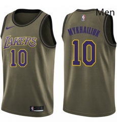 Mens Nike Los Angeles Lakers 10 Sviatoslav Mykhailiuk Swingman Green Salute to Service NBA Jersey 