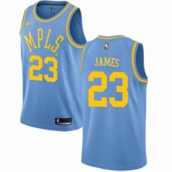 Mens Nike Los Angeles Lakers 23 LeBron James Swingman Blue Hardwood Classics NBA Jersey 