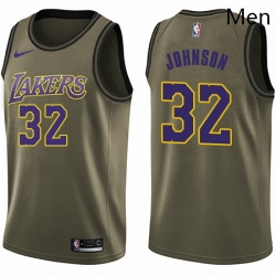 Mens Nike Los Angeles Lakers 32 Magic Johnson Swingman Green Salute to Service NBA Jersey