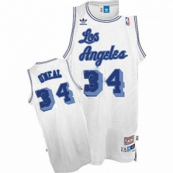 Mens Nike Los Angeles Lakers 34 Shaquille ONeal Swingman White Throwback NBA Jersey