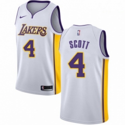 Mens Nike Los Angeles Lakers 4 Byron Scott Authentic White NBA Jersey Association Edition