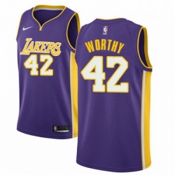 Mens Nike Los Angeles Lakers 42 James Worthy Swingman Purple NBA Jersey Statement Edition