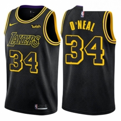 Womens Nike Los Angeles Lakers 34 Shaquille ONeal Swingman Black NBA Jersey City Editi