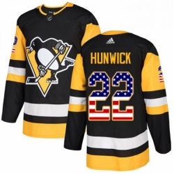 Mens Adidas Pittsburgh Penguins 22 Matt Hunwick Authentic Black USA Flag Fashion NHL Jersey 