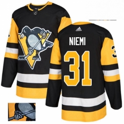 Mens Adidas Pittsburgh Penguins 31 Antti Niemi Authentic Black Fashion Gold NHL Jersey 