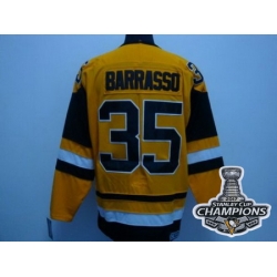 Mitchell 26Ness Penguins #35 Tom Barrasso Yellow 2017 Stanley Cup Finals Champions Stitched NHL Jersey