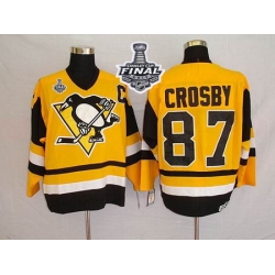 Mitchell 26Ness Penguins #87 Sidney Crosby Yellow 2017 Stanley Cup Final Patch Stitched NHL Jersey