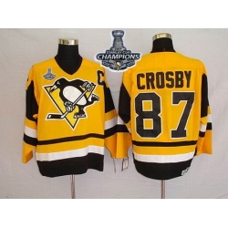 Mitchell 26Ness Penguins #87 Sidney Crosby Yellow 2017 Stanley Cup Finals Champions Stitched NHL Jersey