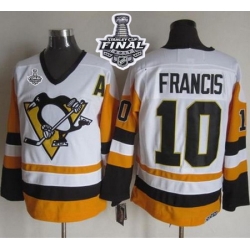 Penguins #10 Ron Francis White Black CCM Throwback 2017 Stanley Cup Final Patch Stitched NHL Jersey