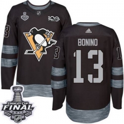 Penguins #13 Nick Bonino Black 1917 2017 100th Anniversary Stanley Cup Final Patch Stitched NHL Jersey