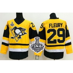 Penguins #29 Andre Fleury Yellow Throwback 2017 Stanley Cup Final Patch Stitched NHL Jersey