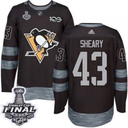 Penguins #43 Conor Sheary Black 1917 2017 100th Anniversary Stanley Cup Final Patch Stitched NHL Jersey