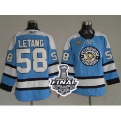 Penguins #58 Kris Letang Blue 2017 Stanley Cup Final Patch Stitched NHL Jersey