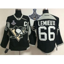 Penguins #66 Mario Lemieux Black Practice 2017 Stanley Cup Finals Champions Stitched NHL Jersey