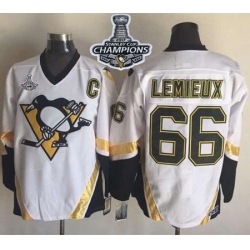 Penguins #66 Mario Lemieux White CCM Throwback 2017 Stanley Cup Finals Champions Stitched NHL Jersey