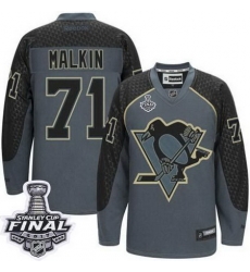 Penguins #71 Evgeni Malkin Charcoal Cross Check Fashion 2017 Stanley Cup Final Patch Stitched NHL Jersey