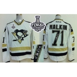 Penguins #71 Evgeni Malkin White 2014 Stadium Series Autographed 2017 Stanley Cup Final Patch Stitched NHL Jersey