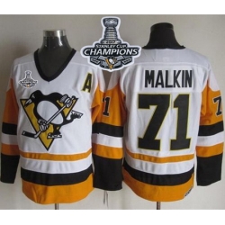 Penguins #71 Evgeni Malkin White Black CCM Throwback 2017 Stanley Cup Finals Champions Stitched NHL Jersey