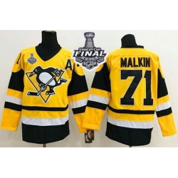 Penguins #71 Evgeni Malkin Yellow Throwback 2017 Stanley Cup Final Patch Stitched NHL Jersey