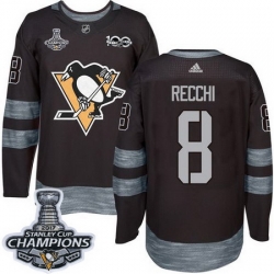 Penguins #8 Mark Recchi Black 1917 2017 100th Anniversary Stanley Cup Finals Champions Stitched NHL Jersey