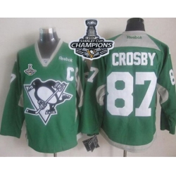 Penguins #87 Sidney Crosby Green Practice 2017 Stanley Cup Finals Champions Stitched NHL Jersey