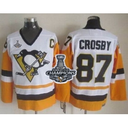 Penguins #87 Sidney Crosby White Black CCM Throwback 2017 Stanley Cup Finals Champions Stitched NHL Jersey