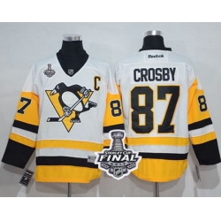 Penguins #87 Sidney Crosby White New Away 2017 Stanley Cup Final Patch Stitched NHL Jersey