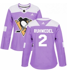 Womens Adidas Pittsburgh Penguins 2 Chad Ruhwedel Authentic Purple Fights Cancer Practice NHL Jersey 