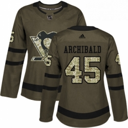 Womens Adidas Pittsburgh Penguins 45 Josh Archibald Authentic Green Salute to Service NHL Jersey 