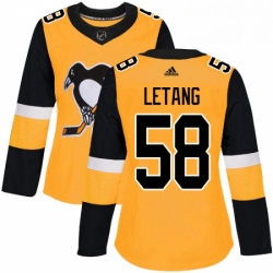 Womens Adidas Pittsburgh Penguins 58 Kris Letang Authentic Gold Alternate NHL Jersey 