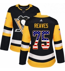 Womens Adidas Pittsburgh Penguins 75 Ryan Reaves Authentic Black USA Flag Fashion NHL Jersey 