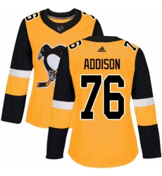 Womens Adidas Pittsburgh Penguins 76 Calen Addison Authentic Gold Alternate NHL Jersey 