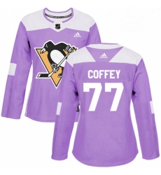 Womens Adidas Pittsburgh Penguins 77 Paul Coffey Authentic Purple Fights Cancer Practice NHL Jersey 