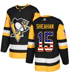 Youth Adidas Pittsburgh Penguins 15 Riley Sheahan Authentic Black USA Flag Fashion NHL Jersey 