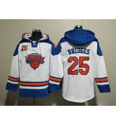 Men New Yok Knicks 25 Mikal Bridges White Lace Up Pullover Hoodie