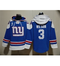 Men New York Giants 3 Russell Wilson Blue Ageless Must Have Lace Up Pullover Hoodie