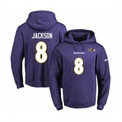 Football Mens Baltimore Ravens 8 Lamar Jackson Purple Name Number Pullover Hoodie