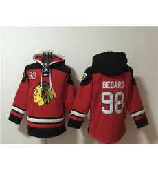 Men Chicago Blackhawks 98 Connor Bedard Red Lace Up Pullover Hoodie