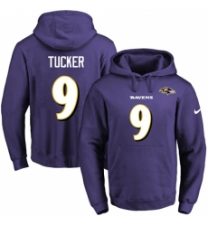 NFL Mens Nike Baltimore Ravens 9 Justin Tucker Purple Name Number Pullover Hoodie