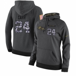 NFL Womens Nike Baltimore Ravens 24 Brandon Carr Stitched Black Anthracite Salute to Service Player Performance Hoodie