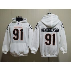 Men Cincinnati Bengals 91 Trey Hendrickson White Pullover Hoodie