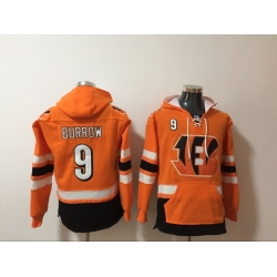 NFL Men Cincinnati Bengals 9 Joe Burrow Stitched Hoodie